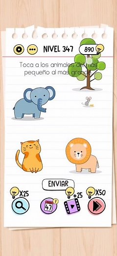 Brain Test | Nivel 347 - Toca a los animales del más pequeño al más grande ✅