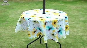 SUQ I OME Patio Outdoor Umbrella Tablecloth with Hole and Zipper,Zippered,Spring Summer Table Covers for Backyard Circular Table BBQs Picnic(Lemon,60'' Round)