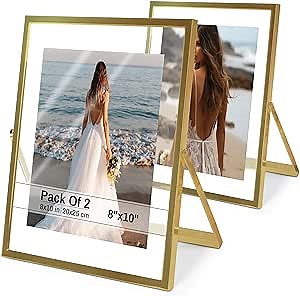 Gold Floating Frame 8x10 Gold Frame (2 Set) Floating Picture Frame - Wedding, Decor, Display Memories - Fit 5x7, 6x8, 7x9, 8x10