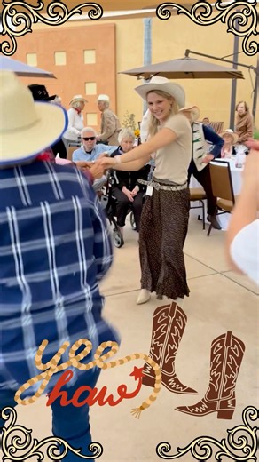 Yeehaw! Residents had a boot-scootin’ good time at our Western Hoedown — complete with line dancing, cowboy hats, and plenty of smiles! | Seacrest Village Retirement Communities