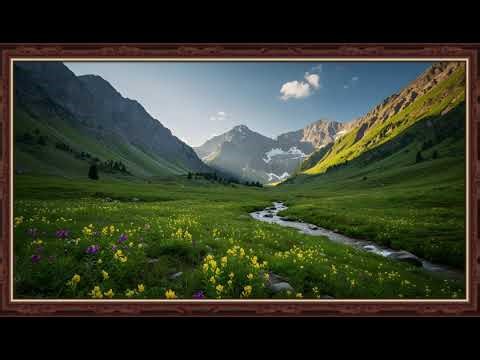 Relaxing Nature Landscape Lush Alpine Valley with Flowing Stream 4K Frame TV Wallpaper