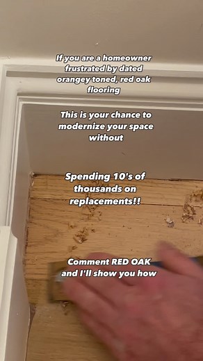 Comment Red Oak ⬇️ If you’re a homeowner frustrated by outdated, orangey red oak floors, this is your chance to modernize your space without spending thousands on replacements! To replace our red oak floors and install white oak would have been 10's of thousands of dollars and for a fraction if the cost, we not only refinished them but eliminated the pink and red tones almost completely! If you are dreaming of new floors that are lighter and more modern, comment red oak and I'll send you my guid