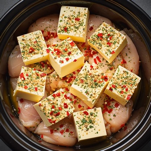 Put raw chicken breasts in the crock pot, top with blocks of cream cheese, and get a meal so delicious your family will be begging for more.. Full recipe | Tasty American Home