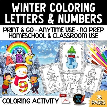 Winter Alphabet Letters & Numbers Coloring Pages | No-Prep | Print & Go