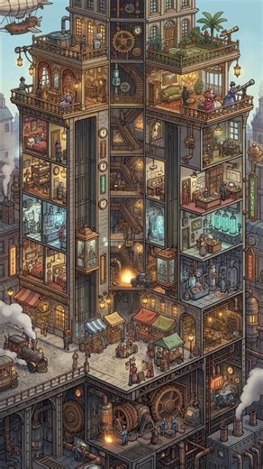Steampunk Tower Cutaway Animation