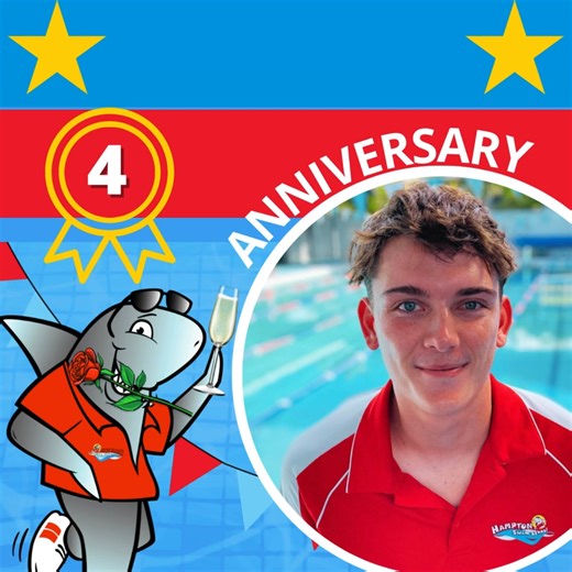 Celebrating 5 Years with Coach Finn! 🥳 This month we’re celebrating Coach Finn’s 5-year work anniversary at Hampton Swim School! Since joining our team in 2021, Coach Finn has become a much-loved teacher, known for his calm, positive approach and his ability to make every lesson fun and engaging. His motto — “Children learn best when they are having fun!” — shines through in every class, from our youngest swimmers to our advanced squad members.🏊 Outside the pool, Finn is a keen swimmer and sur