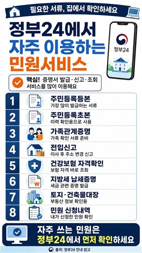 정부24에서 자주 이용하는 민원서비스 #행복백세 #정부24 #생활정보