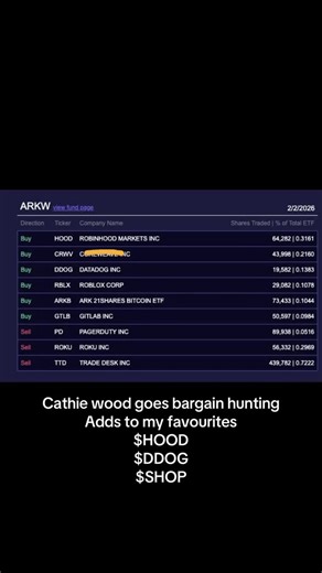 Chris on Instagram: "Cathie wood goes bargain hunting for oversold software names and pure crypto names. #cathiewood"