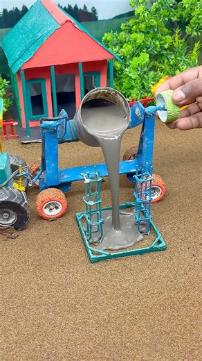 Satisfying Mini Tractor Concrete Pour Build | DIY Tiny Construction Setup #youtubeshorts