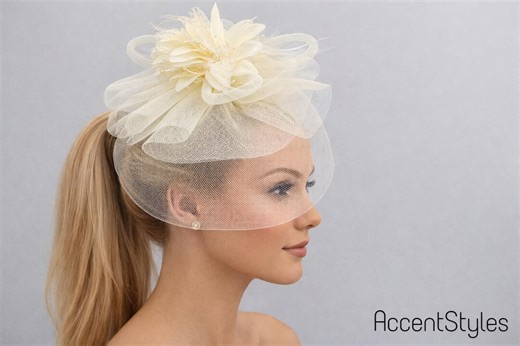 Elegant Cream Floral Mesh Fascinator With Double Veil | Weddings, Tea Parties | Hat With Matching Headband - Etsy