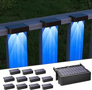 VOLISUN Solar Deck Lights 12 Pack, Warm White, Cool White and RGB Color Glow LED Large Size Lamp, IP65 Waterproof Solar Fence Lights Outdoor for Step, Patio, Fence, Railing, Wall, Stairs