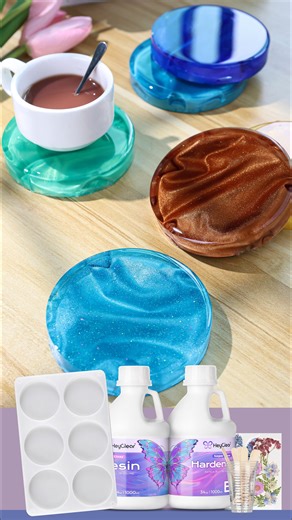 Heyclear Art on Instagram: "Perfect Gift Idea! Beautiful Resin Coaster Tutorial 🎁 Want to make your own shiny and colorful resin coasters? 🌈 This video will guide you step-by-step on how to create stunning, professional-quality coasters using HeyClear Epoxy Resin! HeyClear resin is ultra-clear, low-bubble, and super easy to use — perfect for beginners! 🎨 Whether you’re new to resin, a DIY lover, or looking for a unique handmade gift, this tutorial is made for you! 👉 Comment “Learn Resin with