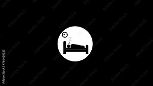 Person Sleeping time icon on the bed. pictogram men sleeping on the bed. sleep time icon animation.