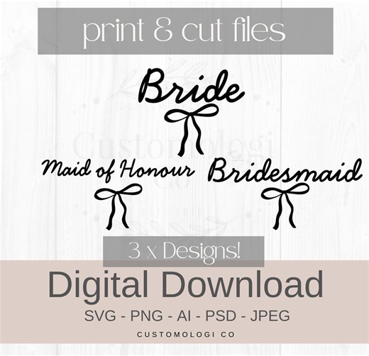 Bride SVG Coquette Bow Svg | Bridesmaid SVG | MOH | Bridal Bachelorette Png| Instant Download Digital Art | for Weddings | Maid of Honour - Etsy
