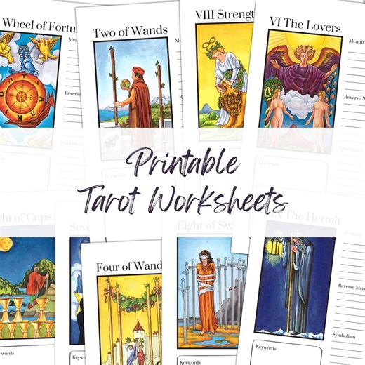 Printable Tarot Card Worksheets, Beginners Tarot Deck With Keywords & Meanings. Digital Download. - Etsy UK