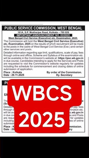 WBCS 2025 Notification by WBPSC