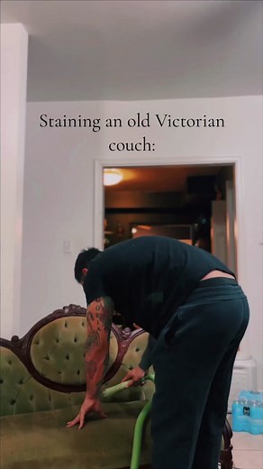 What’s up weirdos. I’m gonna post some DIY and progress on the goth house im currently renovating. This wasn’t done there but that doesn’t mean I can’t prepare stuff to bring in. #gothdecor #victoriancouch #diy #diydecor #diyfurnituremakeover #ritdye #gothicdecor