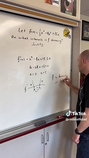 Identify the intervals where a function is decreasing analytically. #math #calculus #apcalc #apcalculus #apcalcreview #collegeboard #decreasing #derivative #firstderivativetest #mathteacher #mathteachersoftiktok