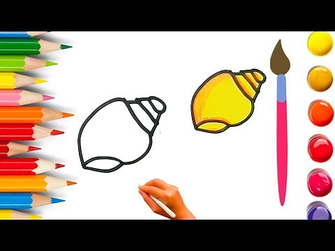 How To Draw A Cute Shell, Drawing, Painting & Coloring For Kids and Toddlers_ Child Art 🐋🌈🎨