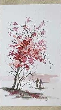 Pink watercolor tree painting