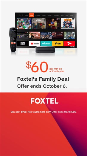 16K views | Foxtel’s Family Deal, on now! Get AFL, NRL and F1® live in 4K Ultra HD^, world class dramas, the best Lifestyle shows, Foxtel Originals, and now with HBO Max included, all in one place. Offer ends 06.10.2025. | Foxtel | Facebook
