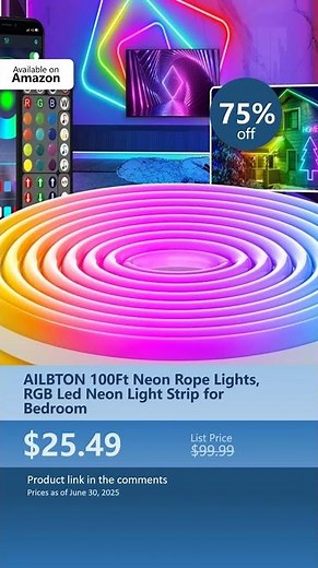 AILBTON 100Ft Neon Rope Lights, RGB Led Neon Light Strip for Bedroom