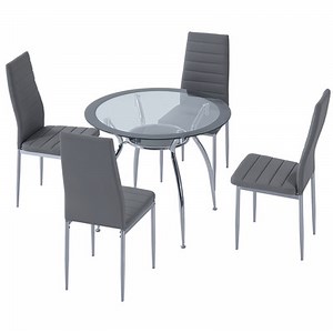 HOMCOM Round Dining Table Set for 4, Kitchen Table and Upholstered Chairs  | eBay UK