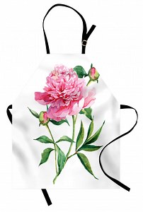 Watercolor Flower Apron Vintage Peony Painting Botanical Spring Garden Flower Nature Theme, Unisex Kitchen Bib Apron with Adjustable Neck for Cooking Baking Gardening, Pink White Green, by Ambesonne