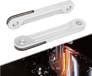 Motorcycle Front LED Flush Fork Turn Signals Light Running Light Brackets Fit for Harley Touring Road King Street Gilde Electra Glide 1998-2023 Chrome