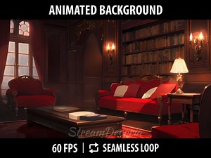 Vtuber Background Animated Room | Vtuber Overlay Animated | Stream Background for Twitch | Vtuber Assets | Rainy Red Library Vtuber Room - Etsy