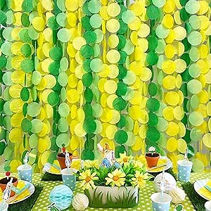 205Ft Yellow Green Party Decorations Ombre Green Yellow Circle Dot Backdrop Garland Tissue Paper Polka Dots Hanging Streamer for Spring Summer Birthday Engagement Wedding Bridal Shower Party Supplies