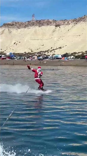 Athletic Santa Enjoys Wakeboarding Session in Patagonia