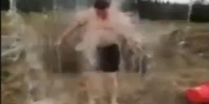 He tries the "Ice Bucket Challenge", his pants "slip" (Video)