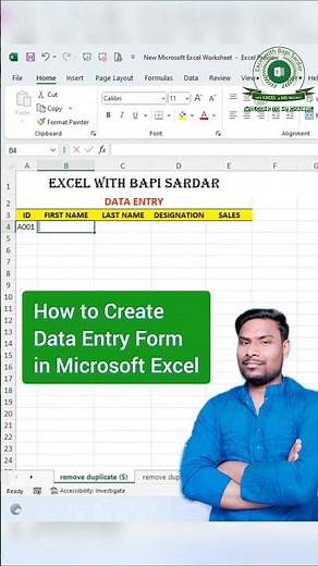 👉 Data Entry Form | Press Alt, D, O and open Data entry Form in Excel | #dataentryform #exceltips