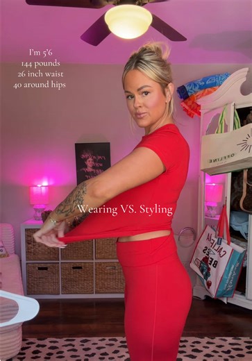 I’m in a small in the red set it’s 92% cotton 8% spandex. I’m the Jean jacket I’m in the light wash option 2 and I’m in a large for an oversized look. Sunnies I did the grey lense 😎 The crossbody comes in a bunch of colors and holds ALOT! #ootd #wearingvsstyling #affordablefashion