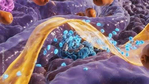 3D Animation of Cellular Mechanism showing Molecular Interaction and Energy Release in Microscopic Environment