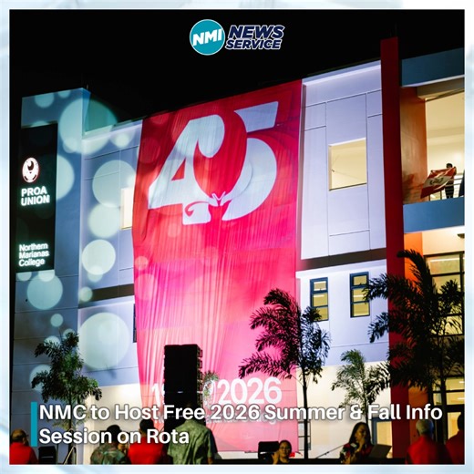 Rota residents thinking about college: NMC is hosting a free info session at 1:30 p.m. Tuesday, Feb. 3 at the NMC Rota Center Computer Lab in Tatachok. Get help with admissions and financial aid. Attendees may qualify for application and placement test fee waivers. Info: (670) 532-9513. | NMI News Service