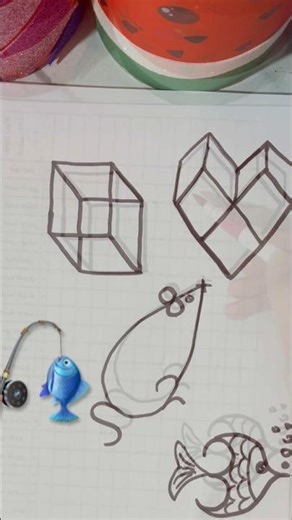 Easy and beautiful drawings for beginners | Cute mouse, cube, 3D heart, and fish 🎨 #Shorts #Explore