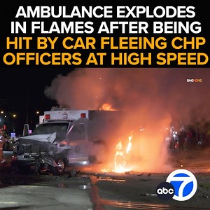 Bloodied paramedics are treated by colleagues after a driver fleeing the CHP slams his car into an ambulance at high speed. Both vehicles explode in flames, with the occupants lucky to make it out alive. The fiery scene unfolding outside a Ventura Target store. Eyewitness News with the conditions of the injured paramedics. This morning at 6 from ABC7. https://abc7.la/47eb9n6 | ABC7
