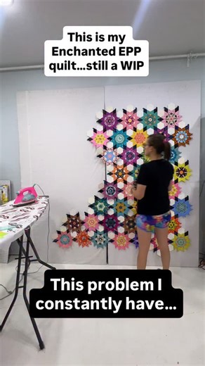 I constantly have this problem where I am arranging one English Paper Piecing project on my design wall and the having to take it down because another project is finishing faster! What do you do in those situations? I guess I could just leave one up and layer the other on top of it 🫣… I am still pushing through and trying so hard to finish up my Enchanted EPP quilt (this version is all Ruby Star Society fabric) and I’m down to my last five or six stars. But I managed to finish my Lucky Stars EP