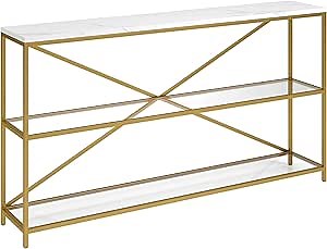 Fionn 55" Wide Rectangular Console Table with Faux Marble Top in Gold