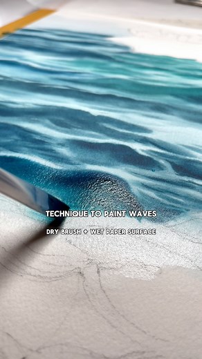 Technique to paint watercolour waves: Dry brush Wet paper surface In this video, I’ll walk you through the process of applying dry brush strokes onto wet paper, achieving that perfect blend of fluidity and texture. Trust me, it’s the secret to capturing the majestic movement of the Ocean! Give it a try!! 🩵 #watercolor | Julia Barminova