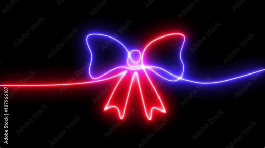 Neon Animated self drawing of continuous one line drawing festive christmas cookie cutter shapes silhouette, Video. Festoon, garland with bulbs editable continuous line. Festive, 4K pro.