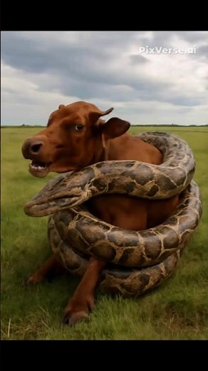 Terrifying Wild Battle: Giant Python Swallows Brown Cow!"..