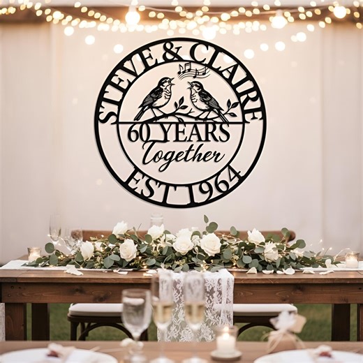 Personalized Anniversary Metal Sign, 60 Years Together Gift, Custom Wedding Date Wall Decor for Couple - Etsy