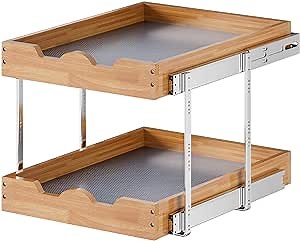 OCG 2 Tier Pull Out Cabinet Organizer (20"W x 21"D), Heavy-Duty Slide out Wood Drawer Shelf, Pull Out Drawer for Cabinets, Base Cabinet Organization for Kitchen, Pantry, Bathroom