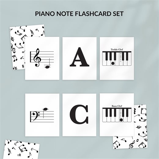 Printable Piano Note Flashcards, Treble & Bass Clef, Keyboard Guide (PDF, Digital Download) - Etsy