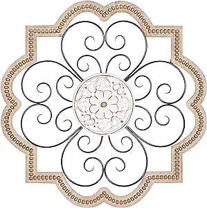 Deco 79 Wooden Scroll Home Wall Decor Carved Beading Wall Sculpture with Metal Accents, Wall Art 27" x 1" x 27", Brown