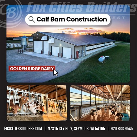 Thinking about that calf barn you’ve been wanting to build for a while now? 🐮 Need a few solid ideas before you jump into the design process? Take a look at how we put this one together for Golden Ridge Dairy in Crivitz, WI—built with thoughtful design, a focus on calf comfort and a healthy environment, and the functionality dairy operations count on every day. 👉 Check out the full project here: https://www.foxcitiesbuilders.com/index.php/agricultural-building/calf-barn/ | Fox Cities Builders