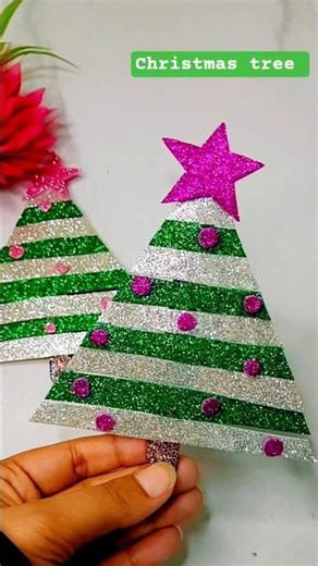 diy christmas tree with glitter sheet and icecream sticks